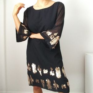Dana Buchman black & gold 3/4 sleeve sequin dress